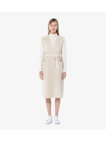 Women's V-Neck Sleeveless Midi Dress Cream - LACOSTE - BALAAN 2