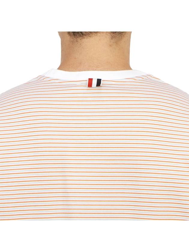 Striped Pocket Cotton Oversized Short Sleeve T-Shirt Orange - THOM BROWNE - BALAAN 7