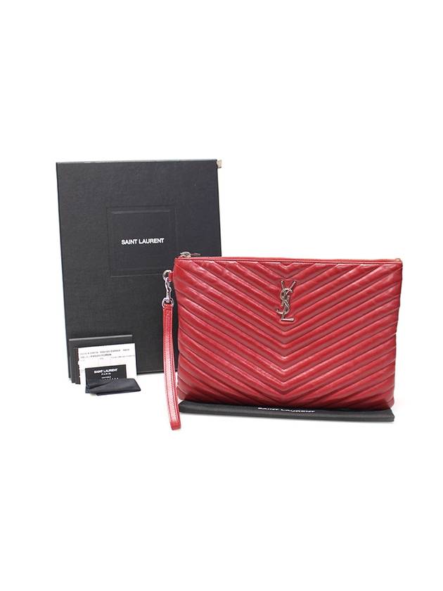 Women s Saint Laurent 559193 Red Matelasse Quilted Monogram Tablet Pouch Clutch gt Gangbuk used luxury goods - SAINT LAURENT - BALAAN 3