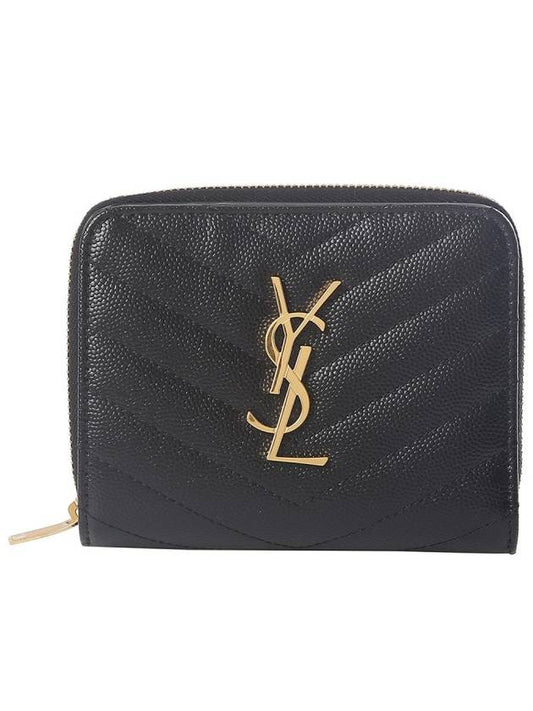 Monogram Zipper Grained Leather Half Wallet Black - SAINT LAURENT - BALAAN 2