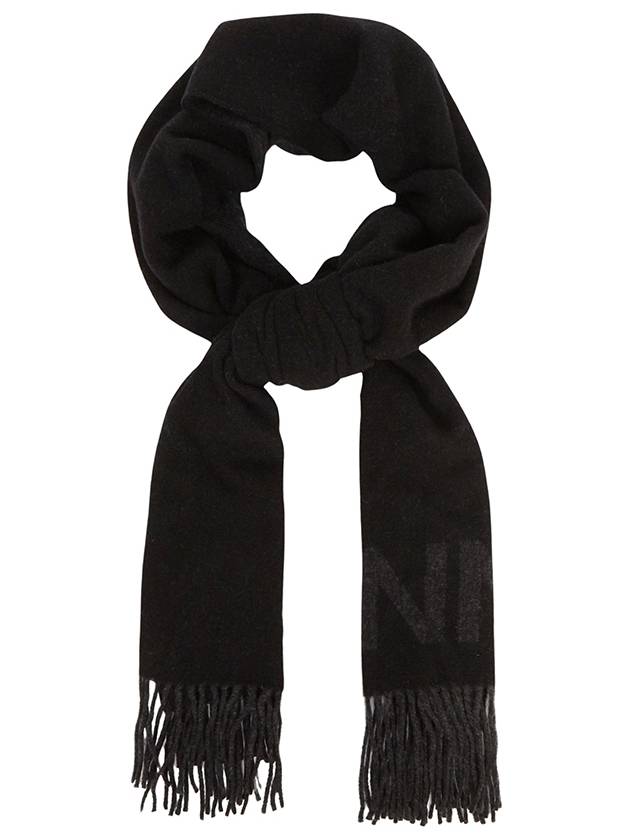 Logo Fringe Muffler Black - GANNI - BALAAN 4