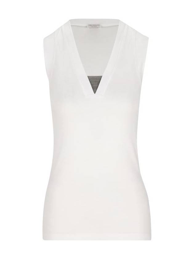 Rhinestone V-neck Sleeveless White - BRUNELLO CUCINELLI - BALAAN 2