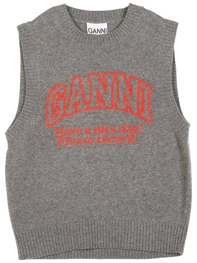 Logo Intarsia Knit Vest Grey - GANNI - BALAAN 2