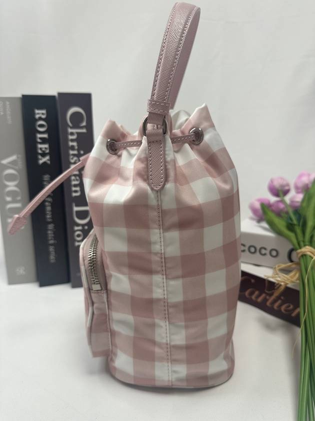 Re Nylon Pink Check Bucket Bag Mini 1BH038 - PRADA - BALAAN 6