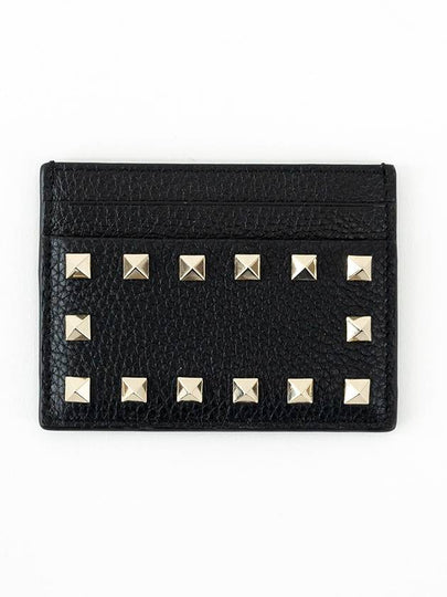 Rockstud Leather Card Wallet Black - VALENTINO - BALAAN 2