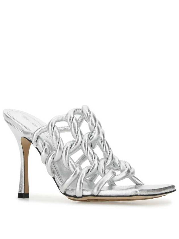 Women's Metallic Lambskin Twist Sandals Heel Silver - BOTTEGA VENETA - BALAAN 3