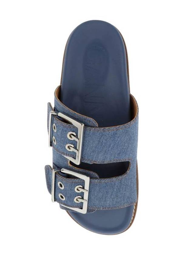 Double Buckle Strap Denim Slippers Blue - GANNI - BALAAN 3