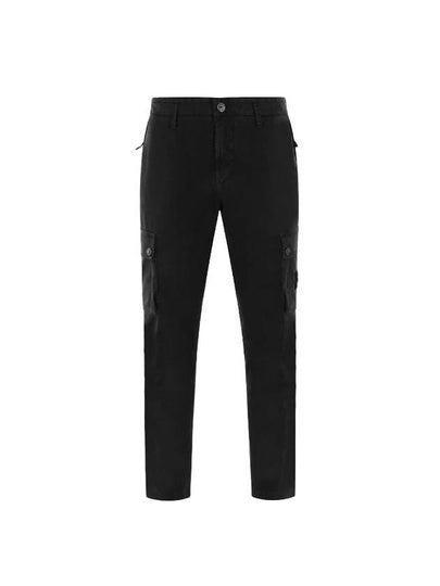 Garment Dyed Old Effect Stretch Broken Twill Cotton Cargo Pants Black - STONE ISLAND - BALAAN 2