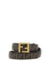 FF Square Stud Buckle Leather Belt Brown - FENDI - BALAAN 2