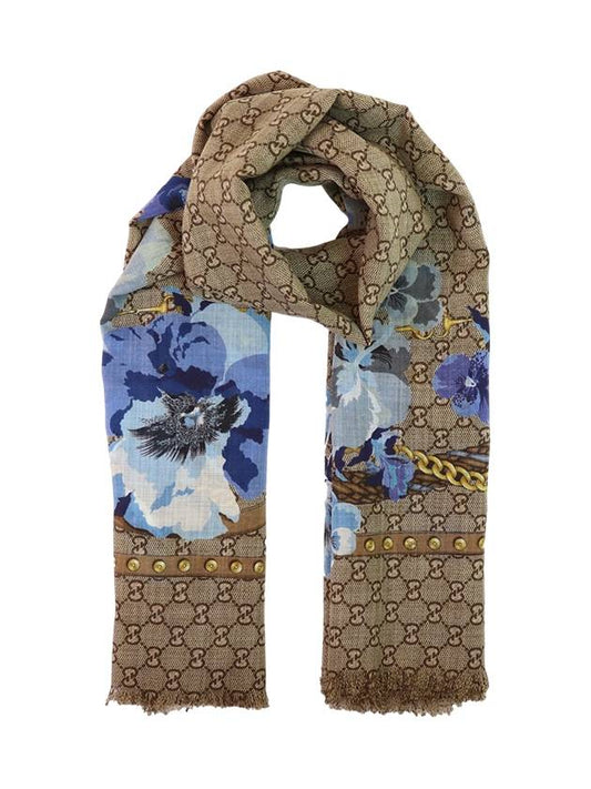 GG Flower Square Shawl Wool Muffler Brown - GUCCI - BALAAN 2