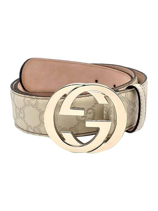 Signature Interlocking G Buckle Leather Belt Ivory - GUCCI - BALAAN.