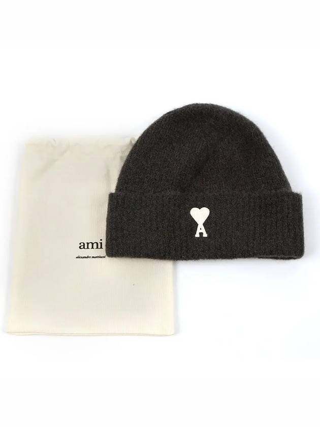 Logo Patch Knit Beanie Dark Gray - AMI - BALAAN 3