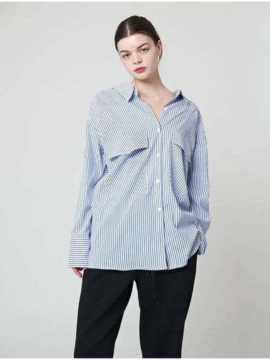 Loose Fit Slit Long Sleeve Shirt Blue - ATHPLATFORM - BALAAN 1