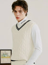 Cable color scheme V-neck knit vest IVORY BLACK - 20THHOLE - BALAAN 8