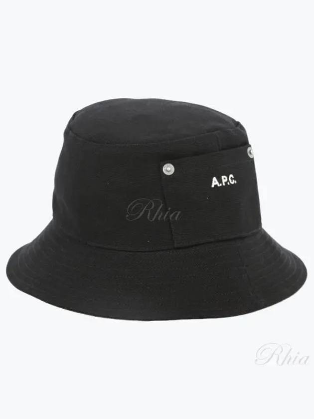 Thais Embroidered Logo Pocket Cotton Canvas Bucket Hat Black - A.P.C. - BALAAN 2