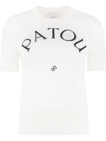 Women's Cotton Blend Jacquard Knit Top White - PATOU - BALAAN 1