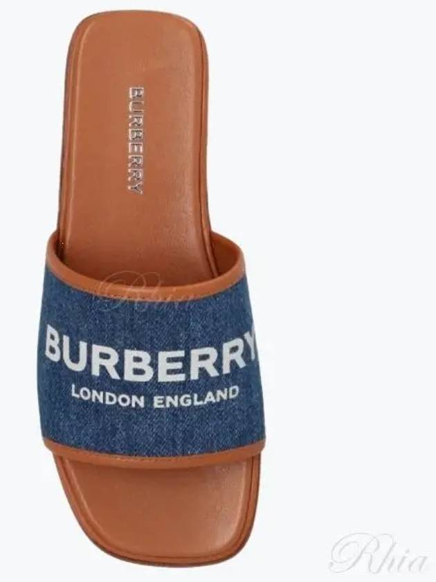 Logo Print Denim Slipper Sandals Blue - BURBERRY - BALAAN 2