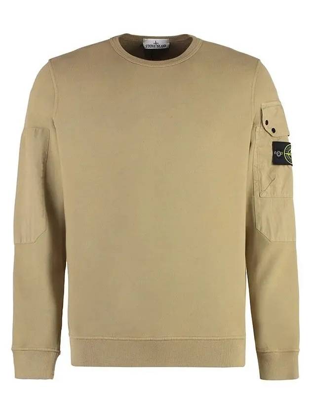 Brushed Organic Cotton Fleece Sweatshirt Beige - STONE ISLAND - BALAAN 2