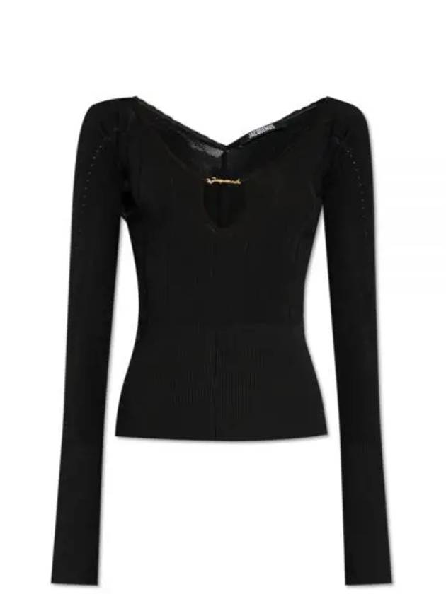 Le haut Pralu Logo Detail Cut-Out Viscose Knit Top Black - JACQUEMUS - BALAAN 2