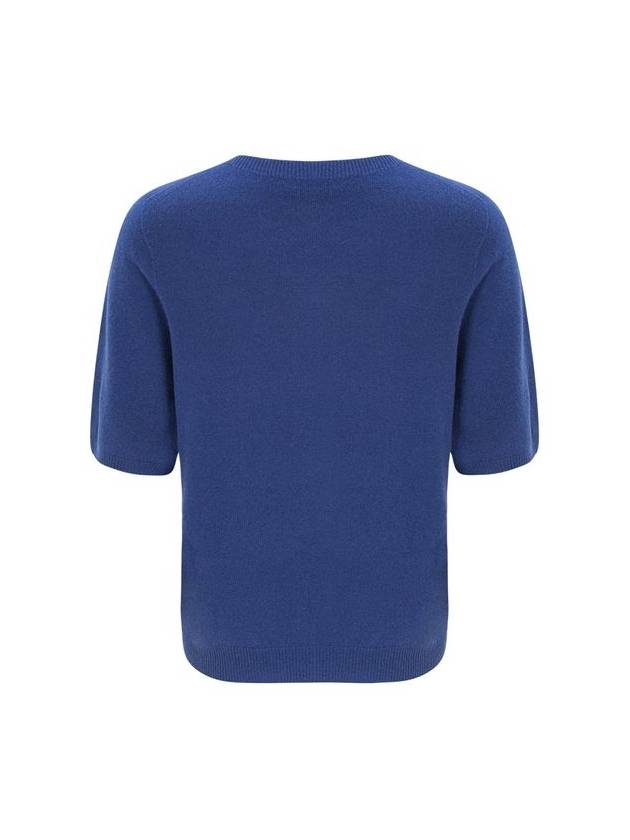 100% Wool Round Neck Sleeve Sweater BlueC3KPO74BL - CALLAITE - BALAAN 7