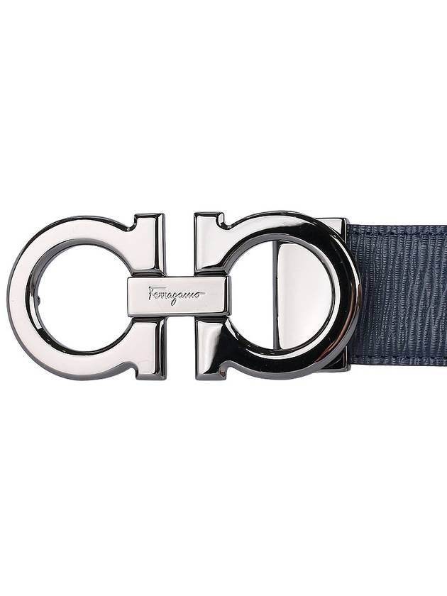 Reversible Gancini Leather Belt Black Navy - SALVATORE FERRAGAMO - BALAAN 6