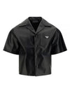 Triangle Logo Nappa Leather Short Sleeve Shirt Black - PRADA - BALAAN 2