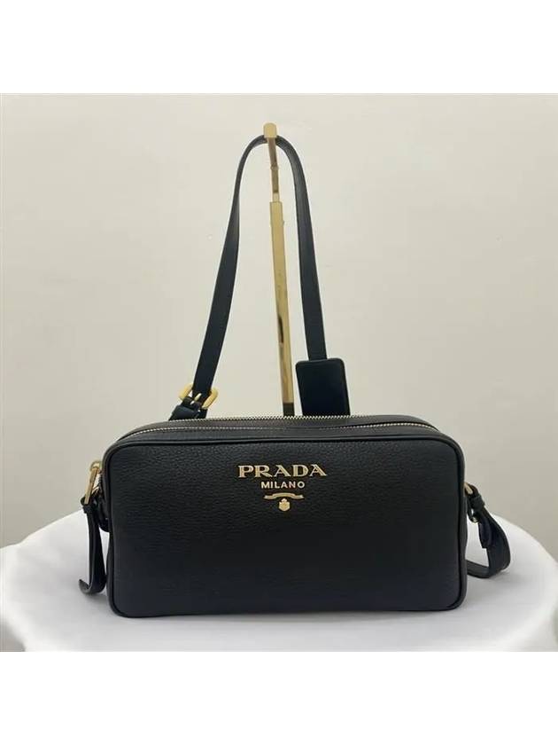 Gold Logo Vitello Dino Leather Cross Bag Black - PRADA - BALAAN.