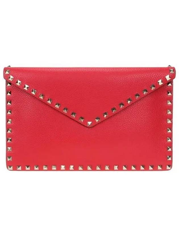 Rockstud Pouch Clutch Bag Red - VALENTINO - BALAAN.