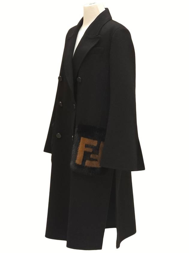 women wool double coat black - FENDI - BALAAN 3