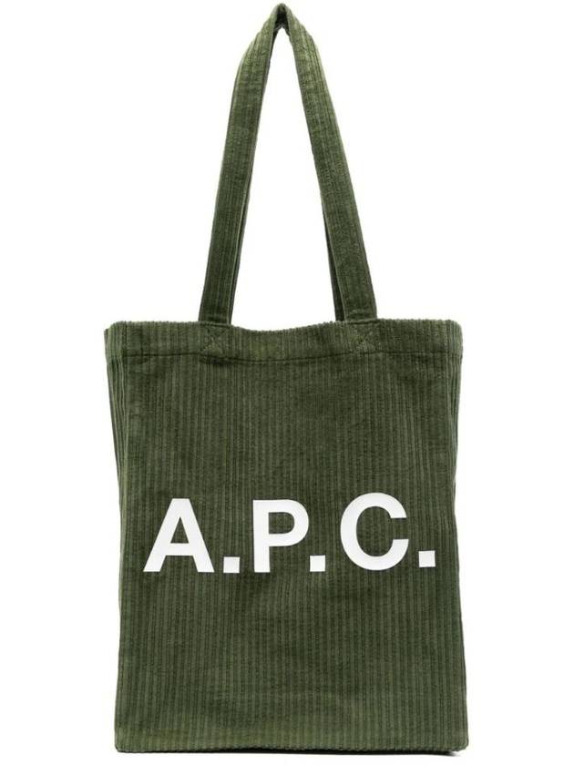 Lou Logo-Print Vertical Corduroy Tote Bag In Forest Green - A.P.C. - BALAAN 1