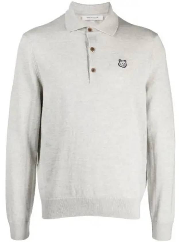 Fox Head Patch Long Sleeve Polo Shirt Light Grey Melange - MAISON KITSUNE - BALAAN 2