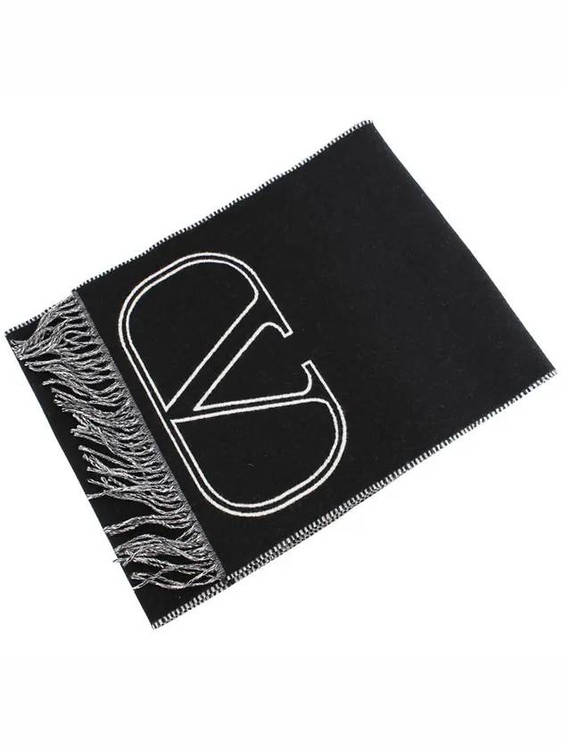 V Logo Jacquard Muffler Black - VALENTINO - BALAAN 4