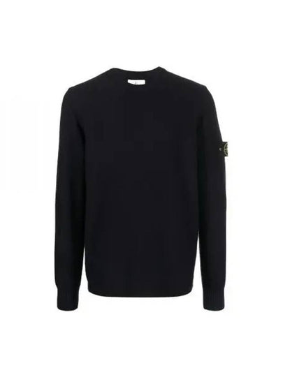 Men's Wappen Patch Crew Neck Wool Knit Top Navy - STONE ISLAND - BALAAN 2