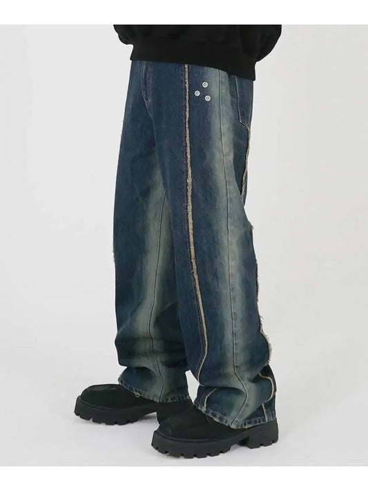 Cut-Off Bleach Washed Denim Wide Pants Vintage Blue - FLAVORISM - BALAAN 1