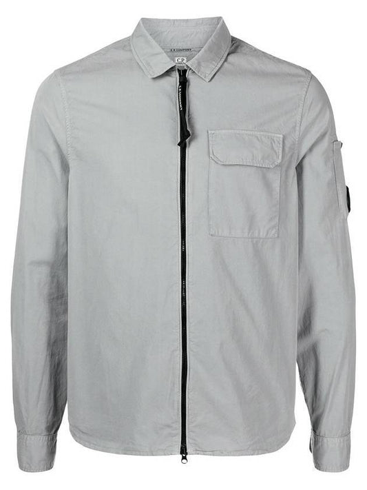 Men's Gabardine Wappen Patch Lens Zip-up Shirt Jacket Gray - CP COMPANY - BALAAN.