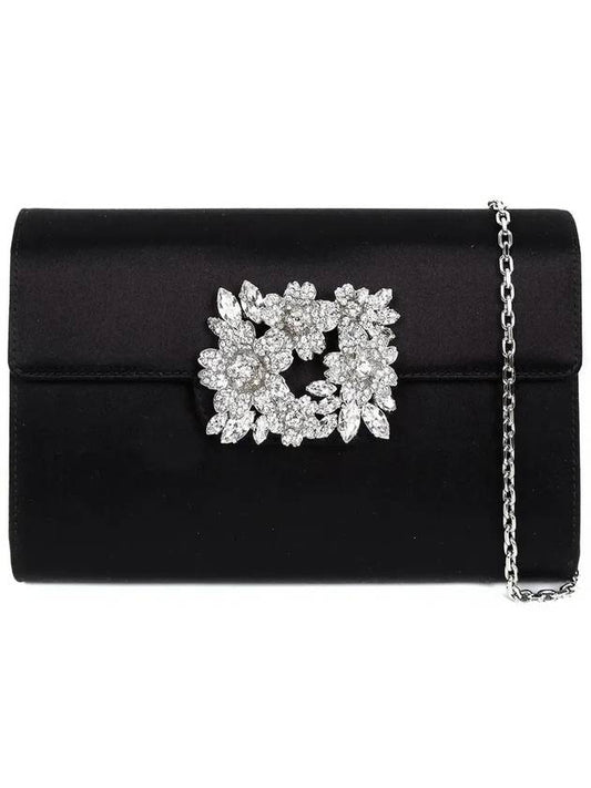 RV Bouquet Strass Buckle Satin Clutch Bag Black - ROGER VIVIER - BALAAN 2