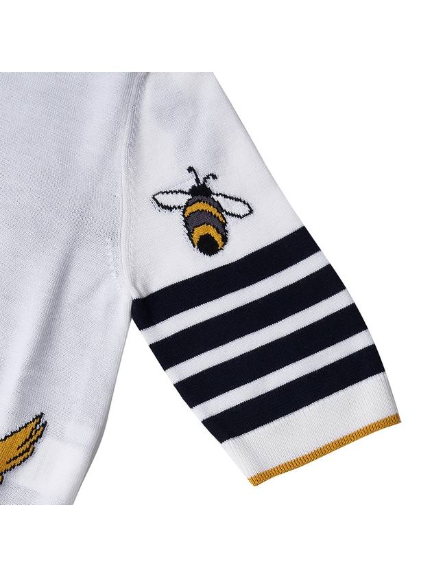 Fun-Mix Cotton Merino Birds and Bees 4-Bar Polo Shirt White - THOM BROWNE - BALAAN 6