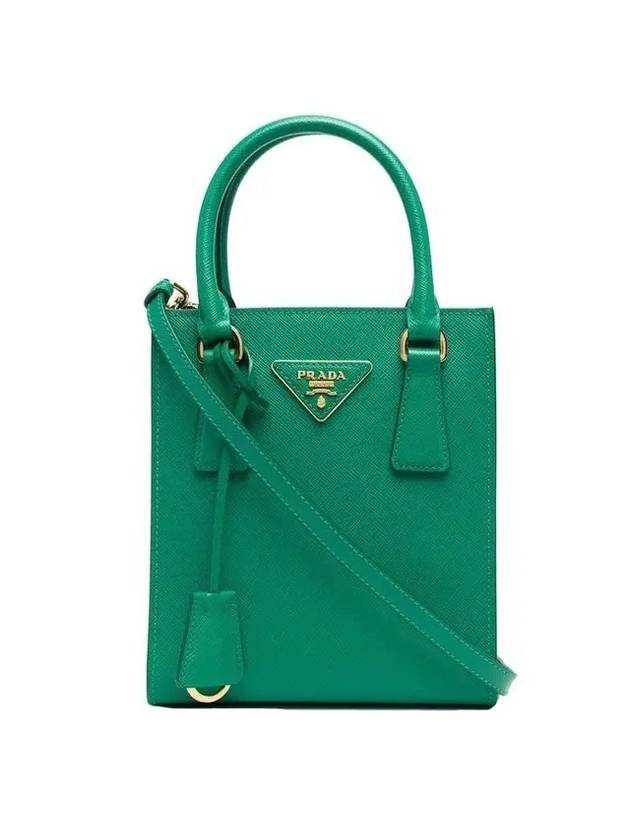 Triangular Logo Saffiano Leather Tote Bag Green - PRADA - BALAAN 1