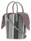 Women's Stripe Pebble Grain Bucket Bag Medium Grey - THOM BROWNE - BALAAN 3