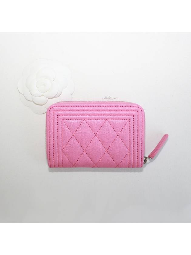 Women s Silver Boy Zipper Caviar Card Wallet Pink - CHANEL - BALAAN 4