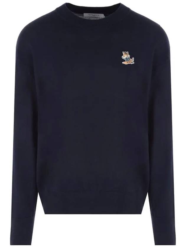 Men's Dressed Fox Patch Relaxed Knit Top Navy - MAISON KITSUNE - BALAAN 3