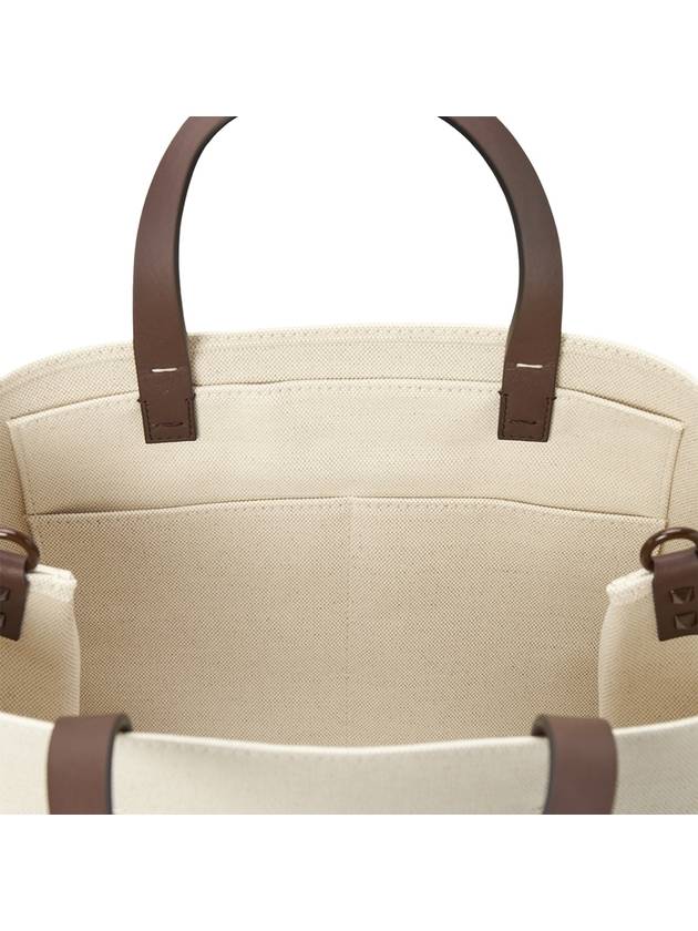 Signature V Logo Canvas Leather Tote Bag Brown - VALENTINO - BALAAN 11