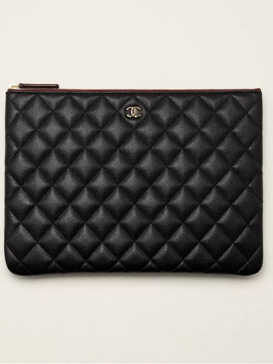 Medium Classic Clutch Bag Caviar Leather & Silver Black - CHANEL - BALAAN 2