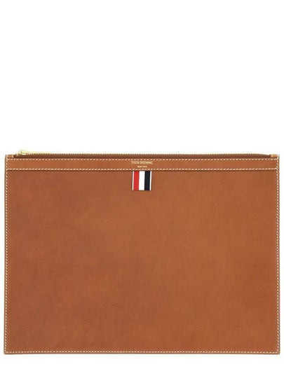 Vacchetta Leather Medium Document Clutch Bag Brown - THOM BROWNE - BALAAN 2