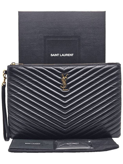 Saint Laurent 440222 Black Matelasse Monogram Document Holder Strap Clutch - SAINT LAURENT - BALAAN 2