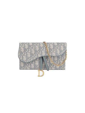 Oblique Saddle Chain Wallet Cross Bag Gray - DIOR - BALAAN.