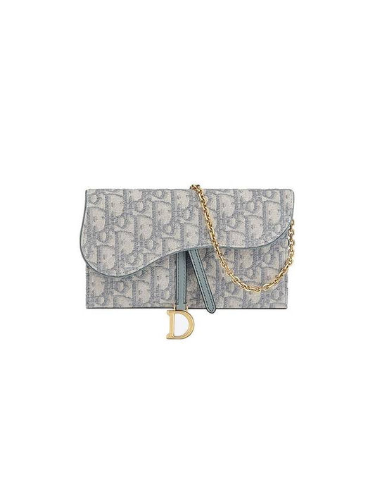 Oblique Saddle Chain Wallet Cross Bag Gray - DIOR - BALAAN.