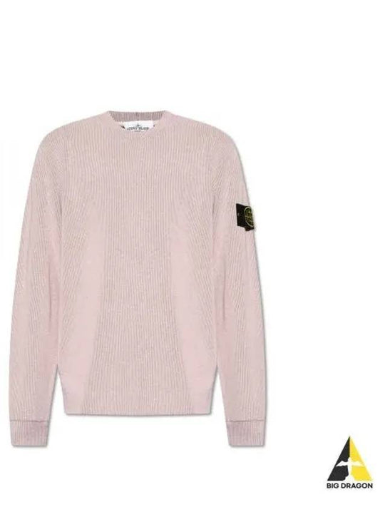 Compass Badge Crew Neck Ribbed Cotton Knit Top Pink - STONE ISLAND - BALAAN 2