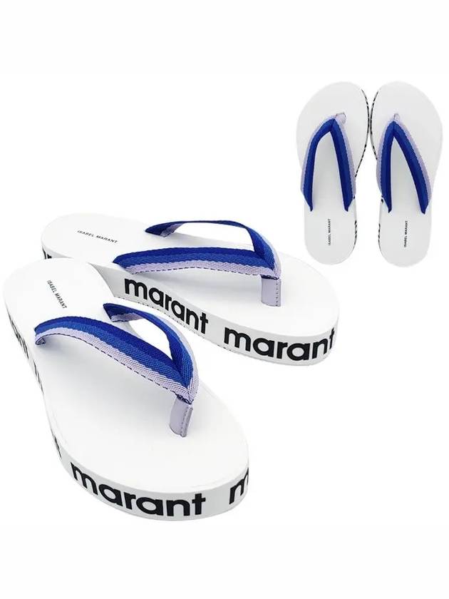 Logo Print Playa Flip Flops Blue - ISABEL MARANT - BALAAN.