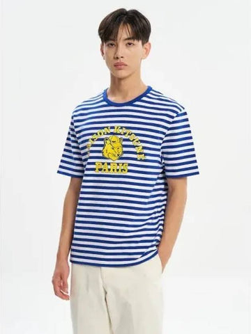 Men s Foxhead Print Striped Regular T Shirt White Kobold Domestic Product GM0023091207120 - MAISON KITSUNE - BALAAN 1